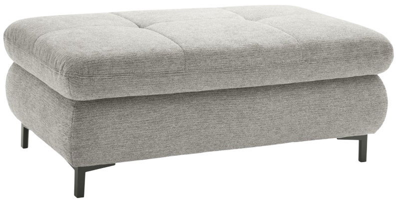 Set one by Musterring Hocker rechteckig SET ONE 3400 Grauer, rechteckiger Hocker mit gepolsterter Oberfläche und schwarzen Beinen, seitliche Perspektive