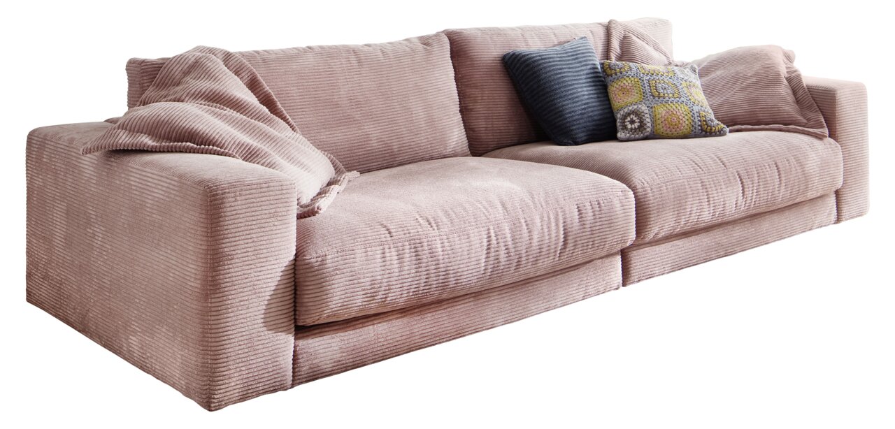 Pure Home Lifestyle Tweezitsbank PURE 979 Tweezitsbank van roze corduroy met verschillende kussens, zijaanzicht