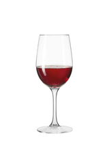 Rotweinglas Ciao+ 430ml, gefüllt mit Rotwein, seitliche Ansicht