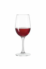 Rotweinglas Ciao+ 430ml, gefüllt mit Rotwein, seitliche Ansicht