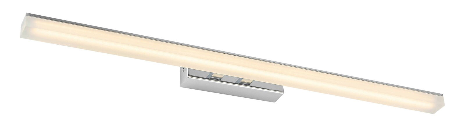 LED-Wandleuchte in seitlicher Perspektive mit modernem, schlankem Design und chromfarbenem Gehäuse.