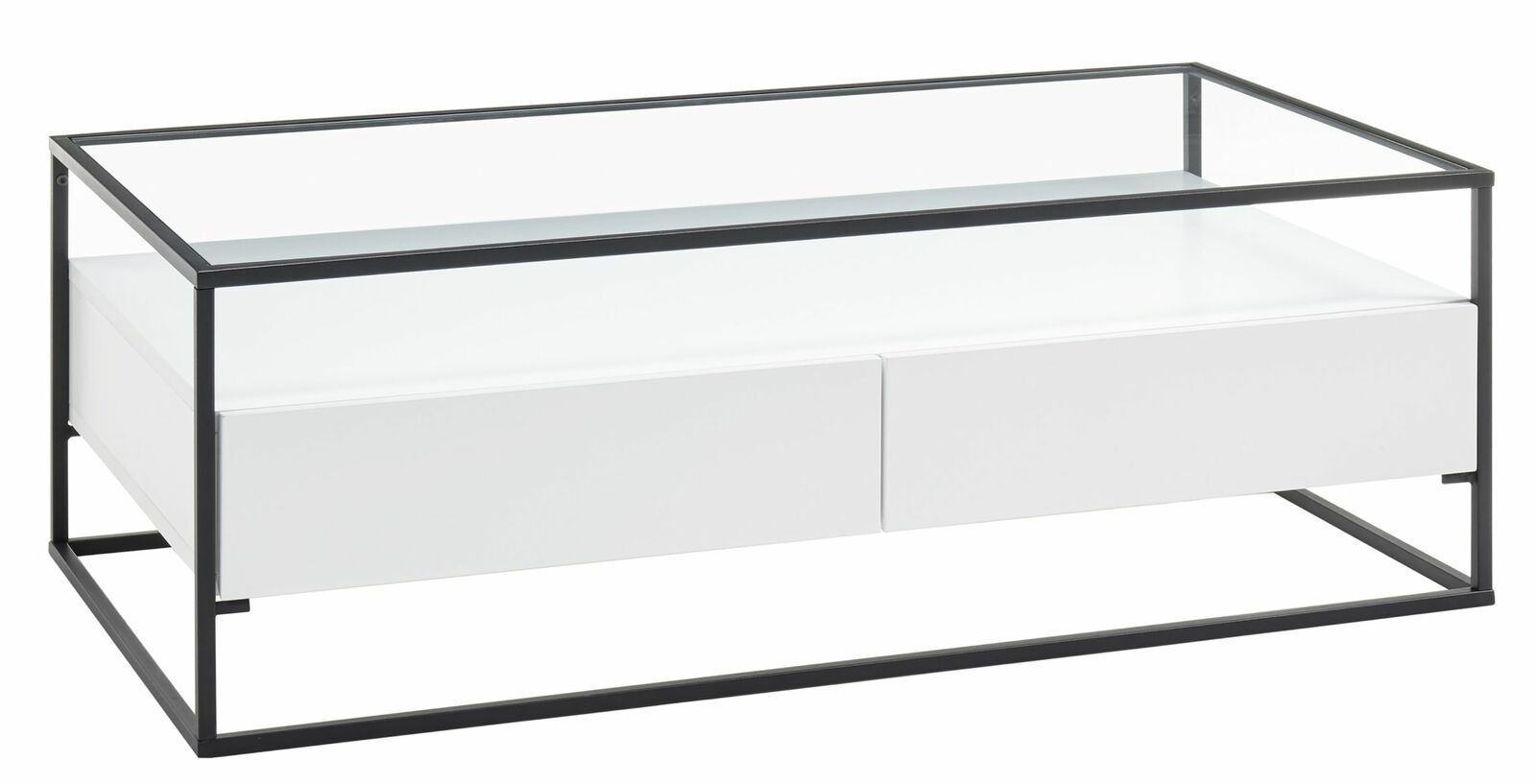 Zurbrüggen Salontafel EVORA Moderner Couchtisch mit Glasplatte und schwarzem Metallrahmen, seitliche Perspektive