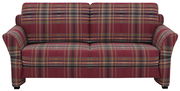 Dreiersofa mit kariertem Stoffbezug in Rot- und Grüntönen, Vorderansicht