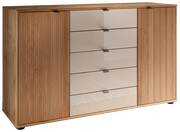 Kombikommode aus Holz mit zwei Türen und fünf Schubladen, Frontansicht
