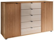 Kombikommode aus Holz mit zwei Türen und fünf Schubladen, Frontansicht