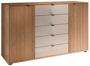 Kombikommode aus Holz mit zwei Türen und fünf Schubladen, Frontansicht