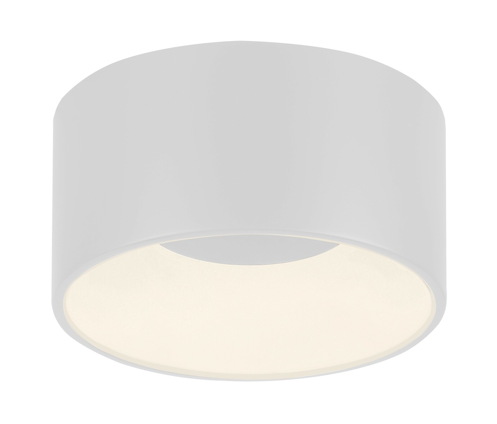 Moderne, zylindrische Deckenleuchte TANIKA in Weiß, seitliche Perspektive