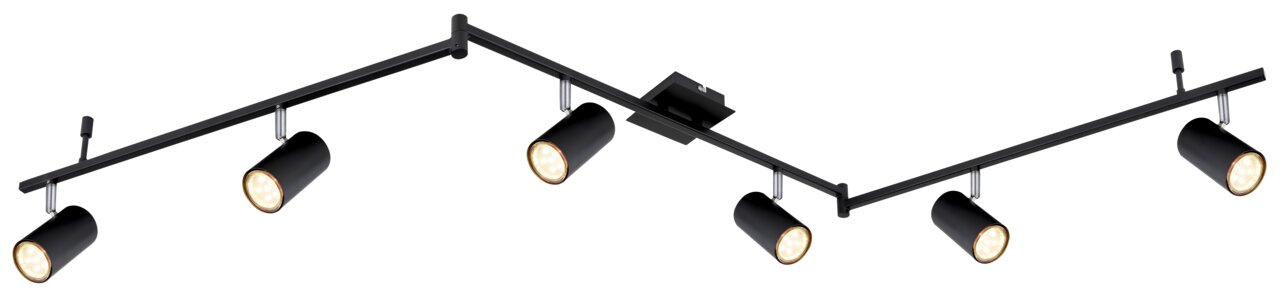 Moderne zwarte spot met vijf verstelbare lampen, zijaanzicht