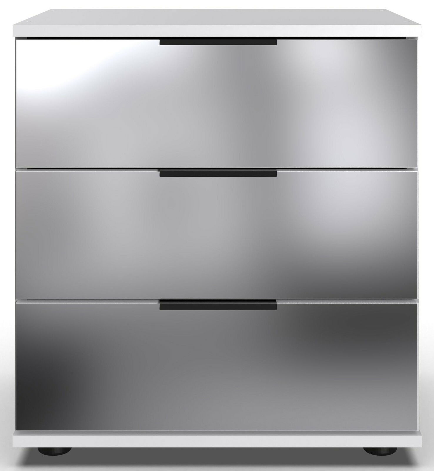 Z2 Nachtkommode SAIGON Moderne Nachtkommode mit drei Schubladen in glänzender Metalloptik, Frontalansicht