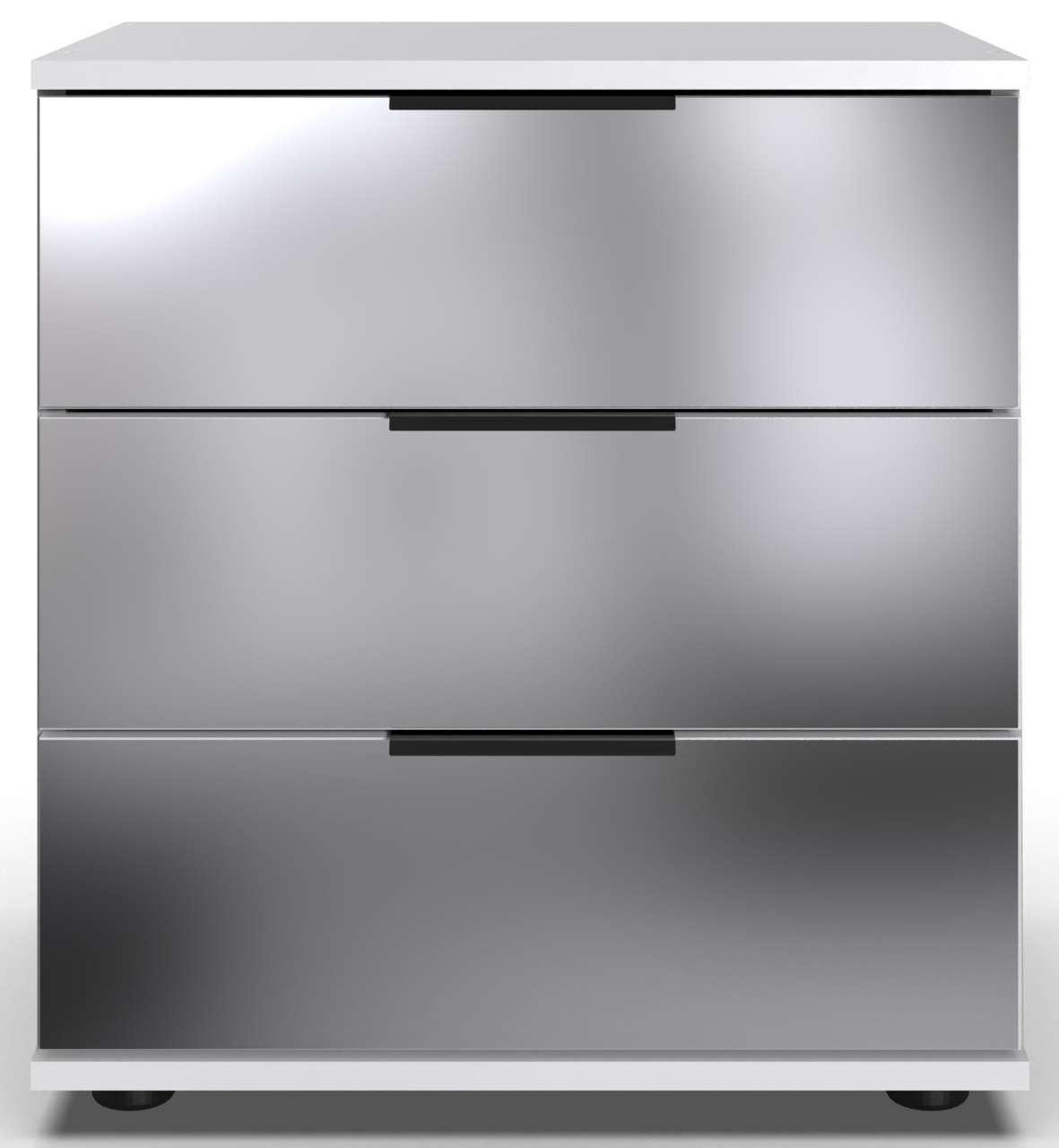 Z2 Nachtkommode SAIGON Moderne Nachtkommode mit drei Schubladen in glänzender Metalloptik, Frontalansicht