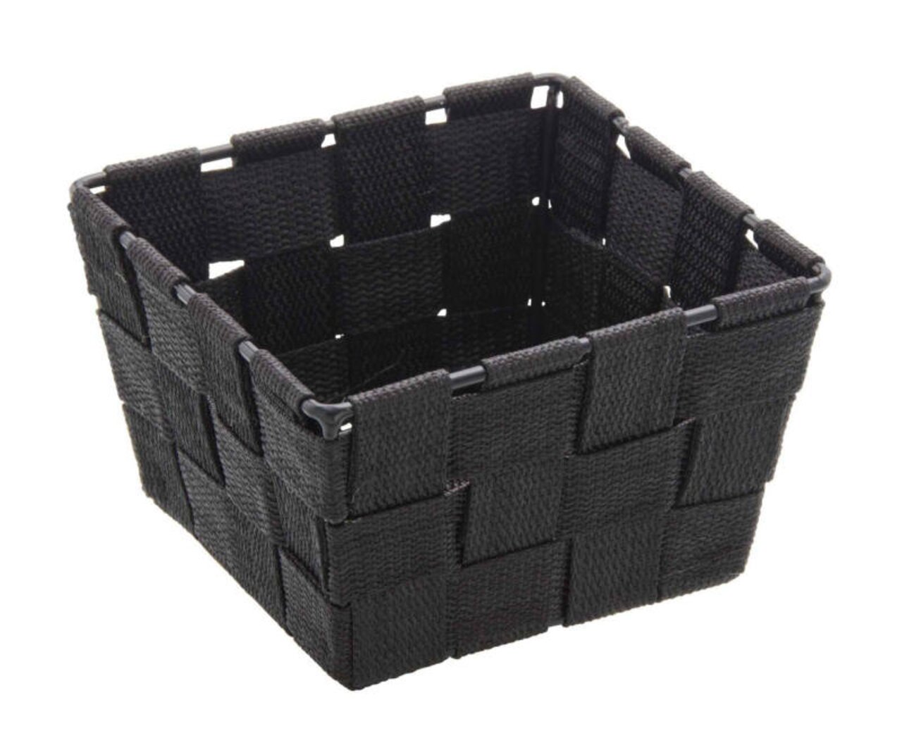 Schwarzer quadratischer Badkorb Adria mini aus geflochtenem Material, Perspektive von schräg oben