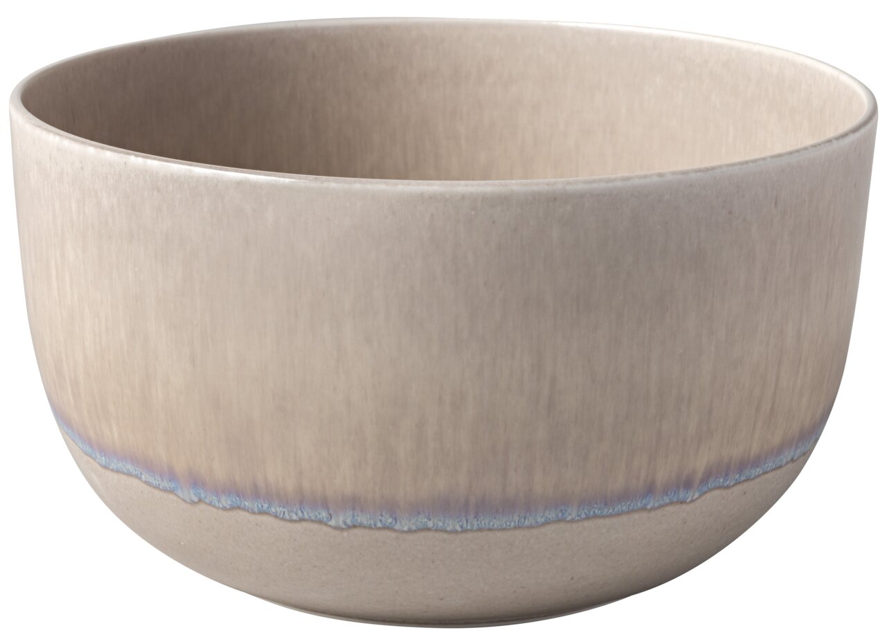 Like by Villeroy & Boch Servierschüssel PERLEMOR SAND Beige keramische serveerschaal met blauwe accentlijn, zijaanzicht