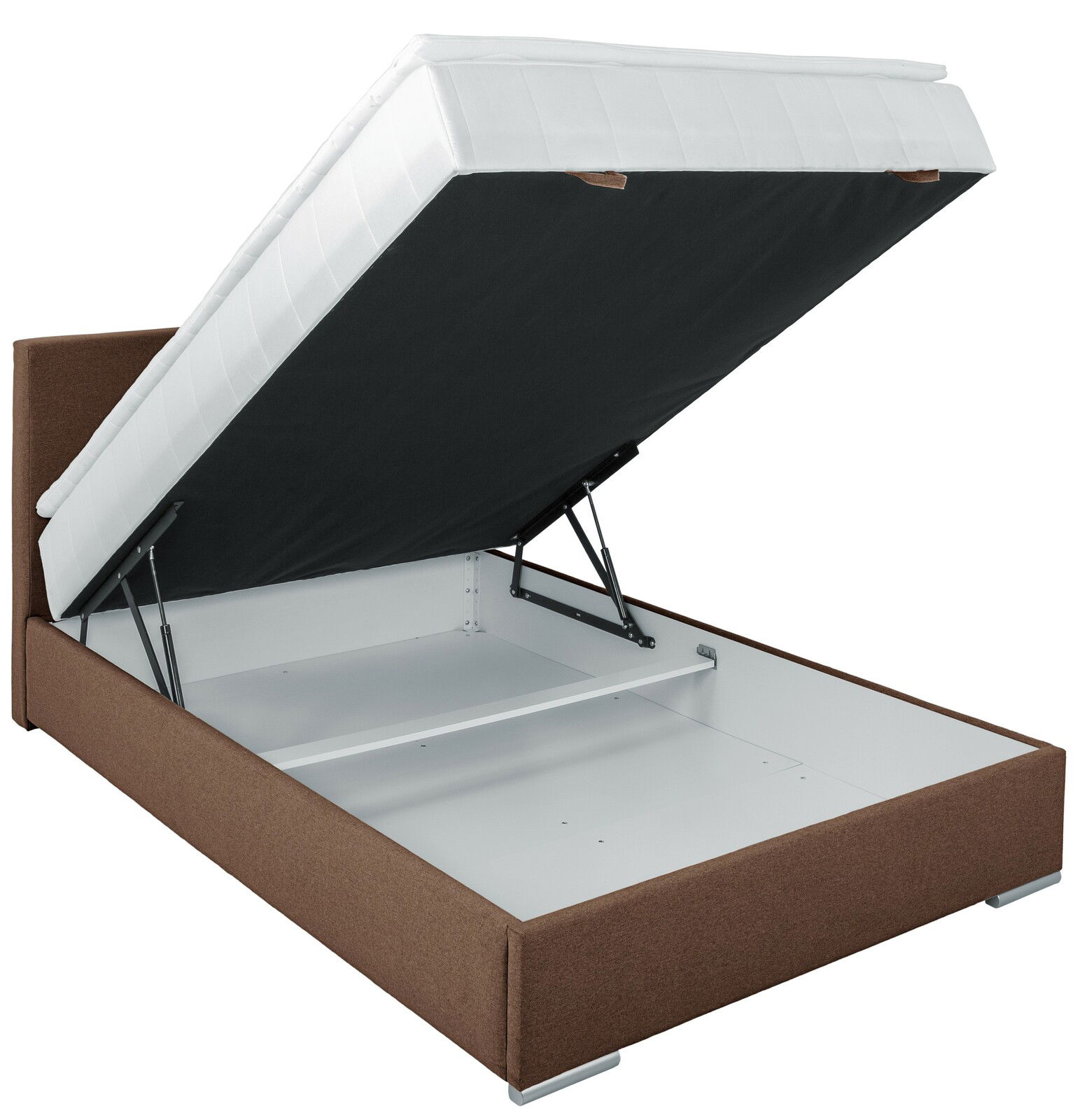 Boxbett 140 mit hochgeklappter Matratze, seitliche Perspektive