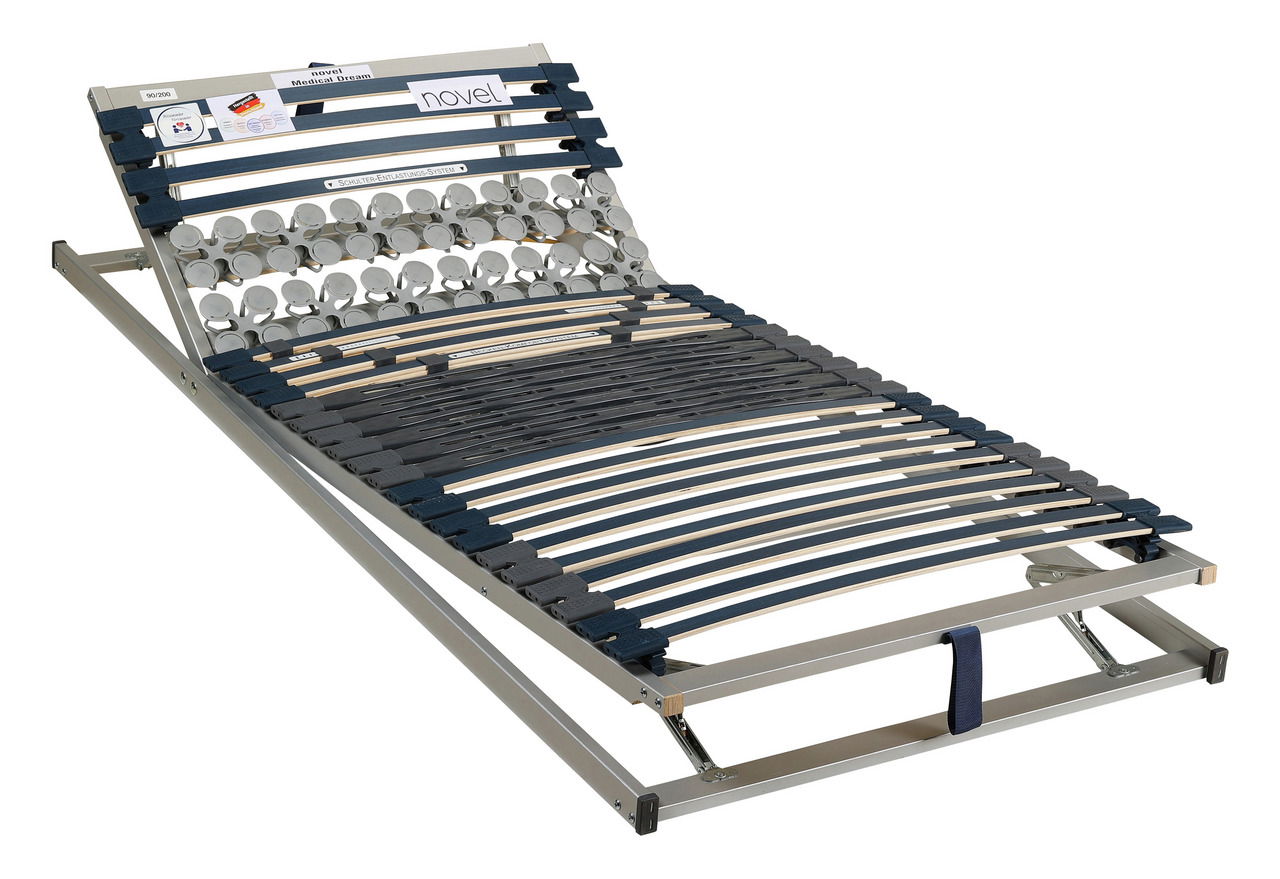 Novel Federholzrahmen MEDICAL DREAM KF Federholzrahmen KF in seitlicher Perspektive mit verstellbarem Kopfteil und flexiblen Leisten für optimalen Schlafkomfort.