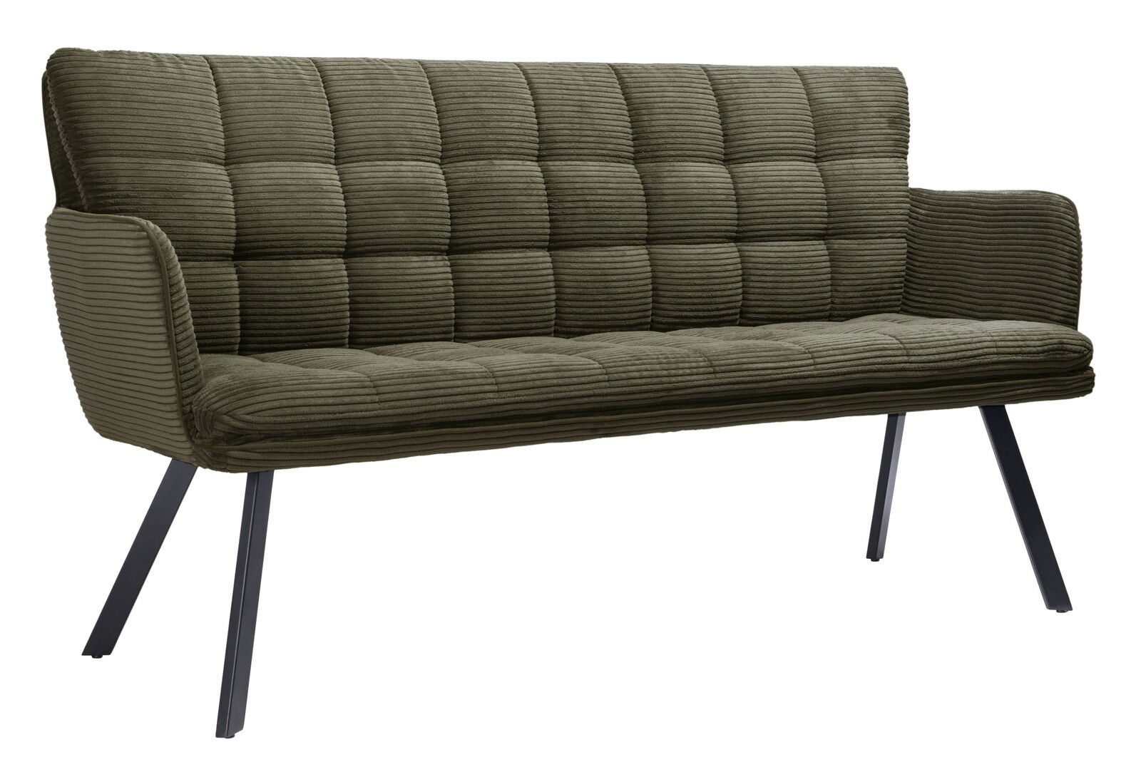 Stylife Sitzbank POLLY Grüne Sitzbank mit geripptem Stoffbezug und schwarzen Metallbeinen, seitliche Perspektive