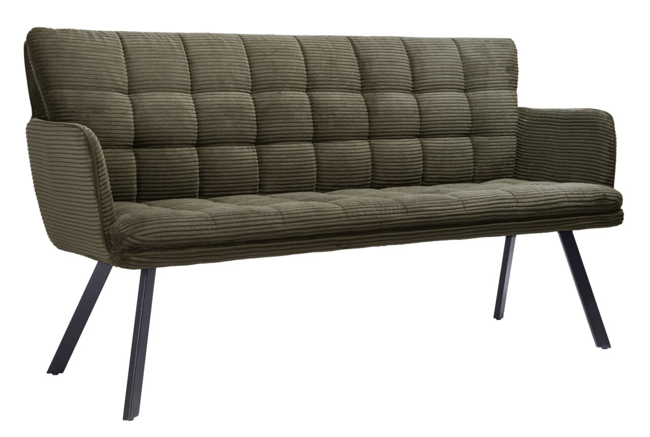 Stylife Sitzbank POLLY Grüne Sitzbank mit geripptem Stoffbezug und schwarzen Metallbeinen, seitliche Perspektive