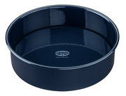 Runde, dunkelblaue Backform von Dr. Oetker, 26 cm Durchmesser, aus der Vogelperspektive fotografiert.