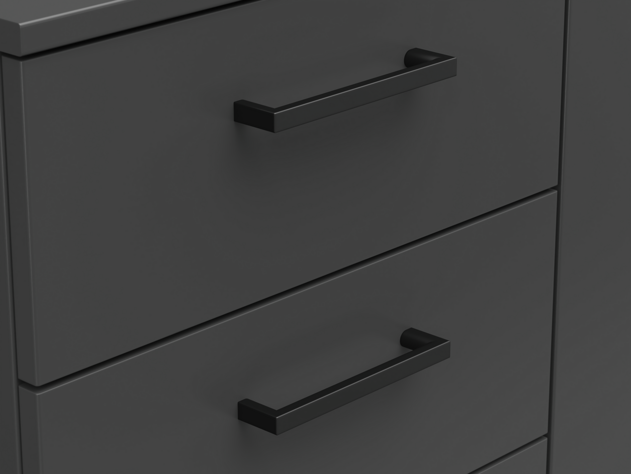 Carryhome Kommode MULTISTAURAUM Nahaufnahme einer schwarzen Kommode mit zwei Schubladen und modernen Griffen, seitliche Perspektive
