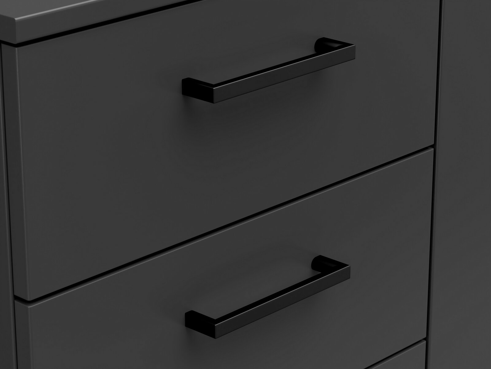 Carryhome Kommode MULTISTAURAUM Nahaufnahme einer schwarzen Kommode mit zwei Schubladen und modernen Griffen, seitliche Perspektive