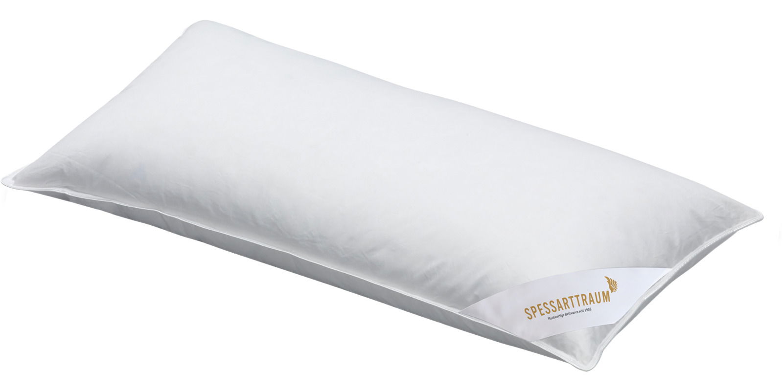 Spessarttraum 3-Kammerkissen PREMIUM 3-Kammerkissen 40x80cm in schräger Perspektive, weiße Farbe mit Spessarttraum-Logo