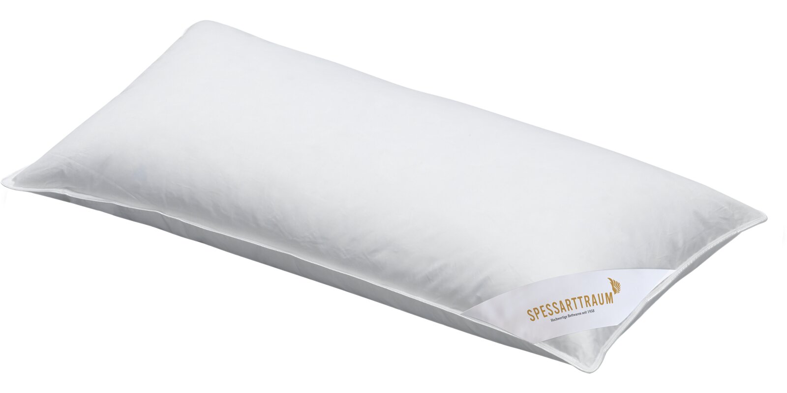 Spessarttraum 3-Kammerkissen PREMIUM 3-Kammerkissen 40x80cm in schräger Perspektive, weiße Farbe mit Spessarttraum-Logo