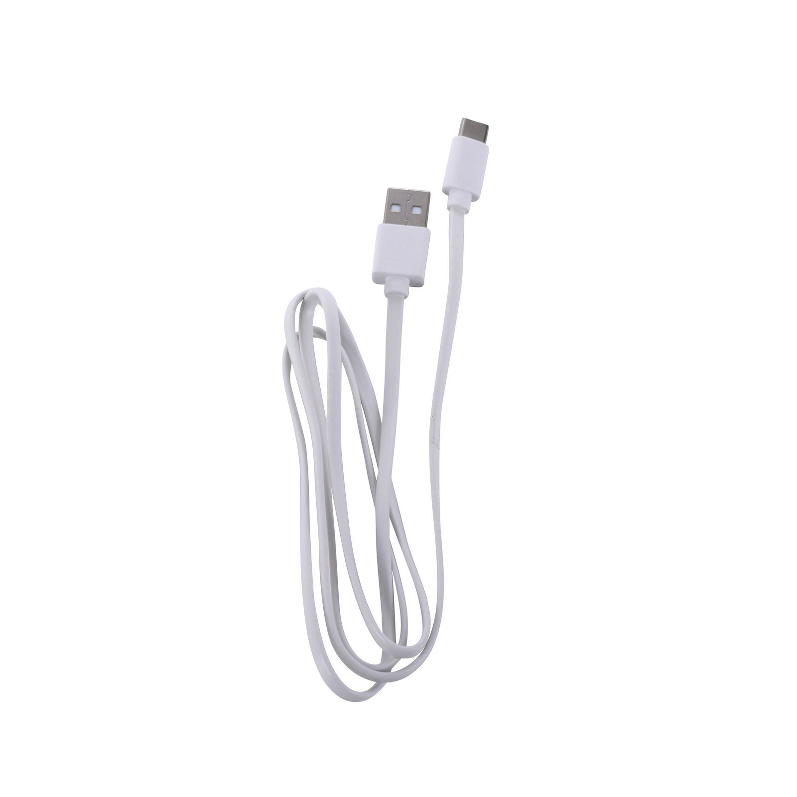 Weißes USB-zu-USB-C-Kabel, von oben fotografiert.
