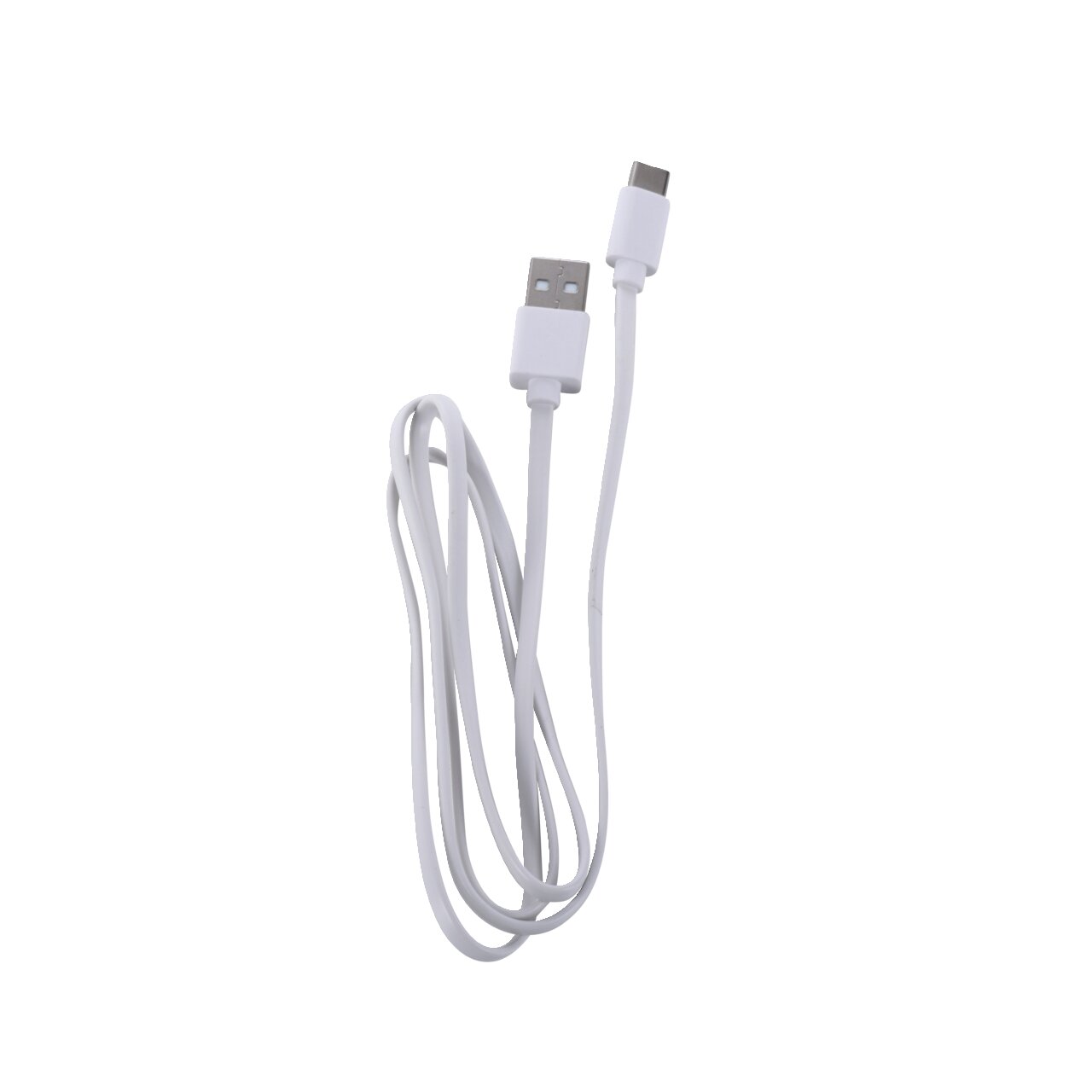 Weißes USB-zu-USB-C-Kabel, von oben fotografiert.
