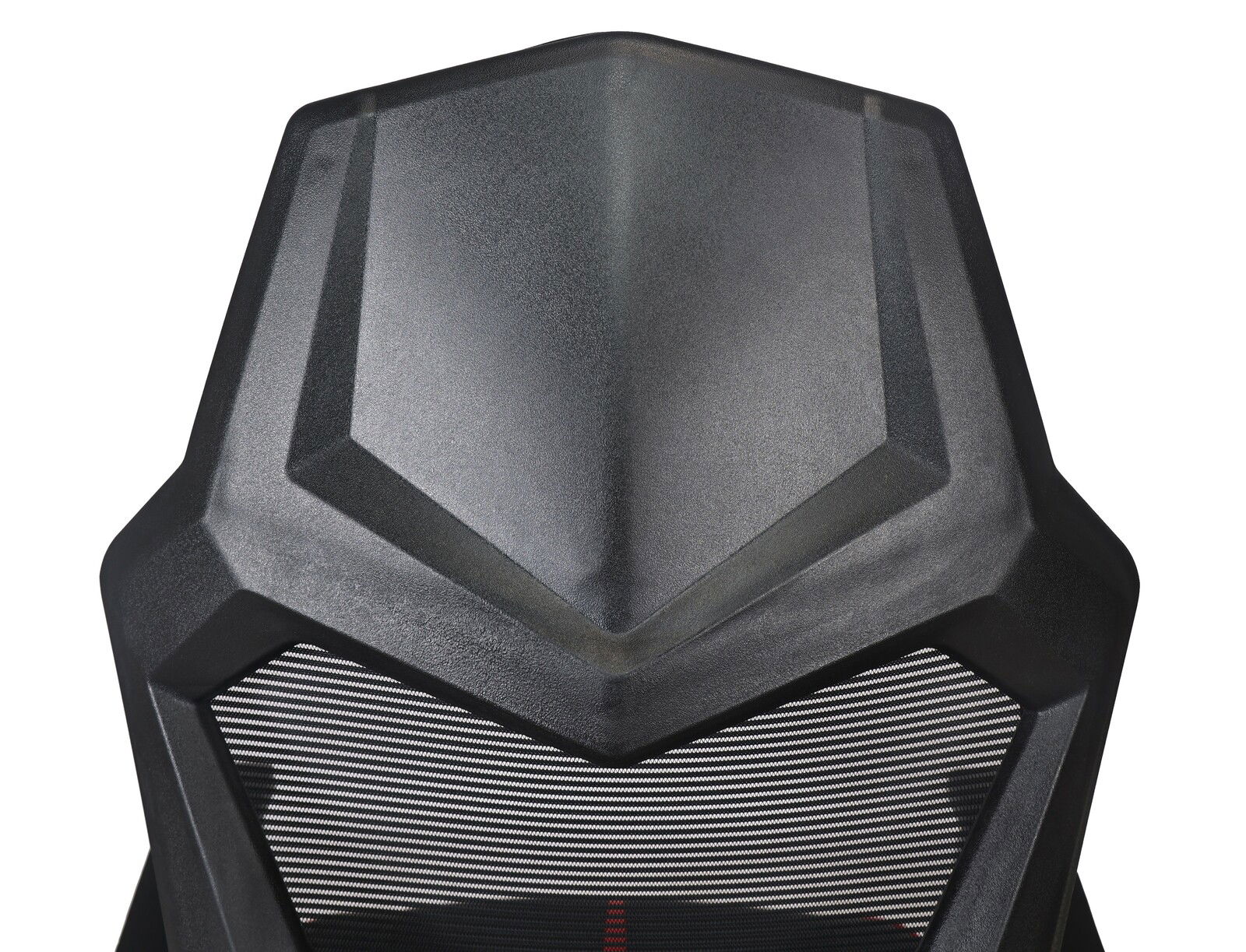 Rückansicht eines Gaming Stuhls mit futuristischem Design und Netzrückenlehne.