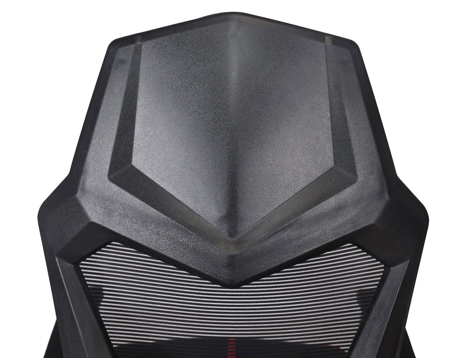 Rückansicht eines Gaming Stuhls mit futuristischem Design und Netzrückenlehne.