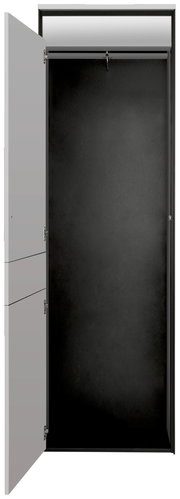 Offener Garderobenschrank mit einer Tür, Innenansicht von vorne