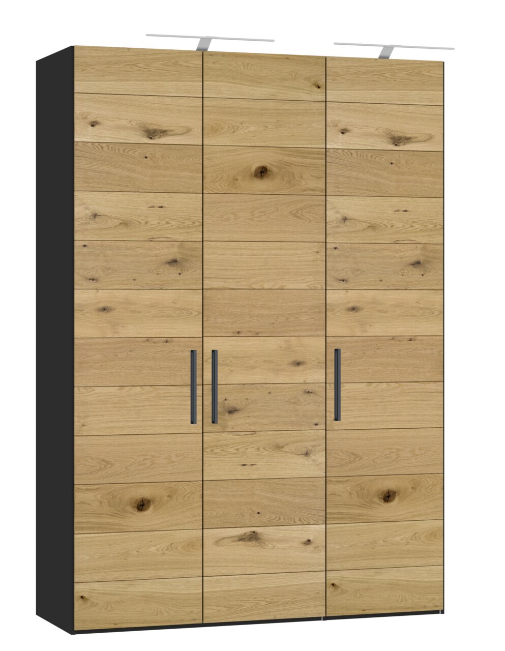 Houten kast met drie draaideuren en natuurlijke nerf, vooraanzicht
