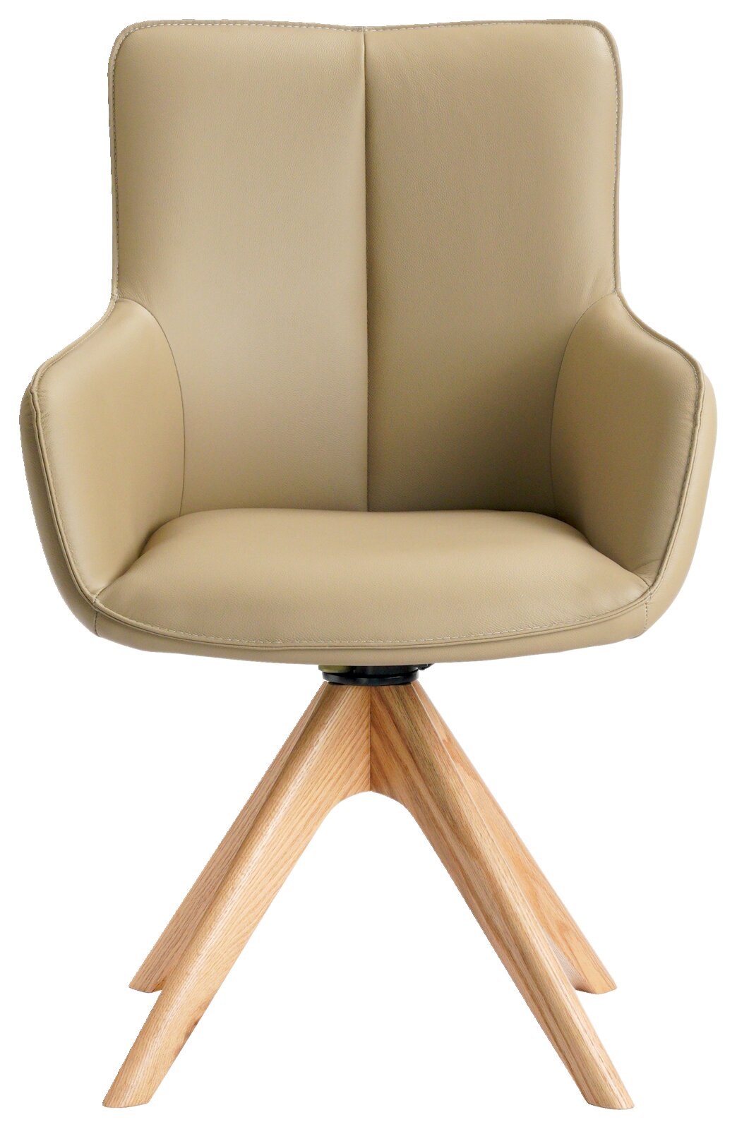 Beige fauteuil met houten poten, vooraanzicht