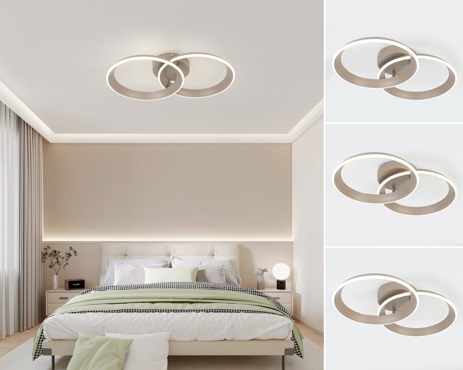 Dieter Knoll LED-plafondlamp DECKENLEUCHTE Moderne led-plafondlamp met twee in elkaar verweven ringen, gezien van onderaf.