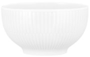 Weiße Café au lait Schale mit geriffeltem Design, seitliche Perspektive