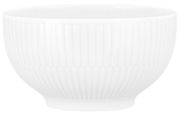 Weiße Café au lait Schale mit geriffeltem Design, seitliche Perspektive
