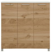 Vorderansicht eines XL-Schuhschranks aus Holz mit drei Türen und silbernen Griffen.