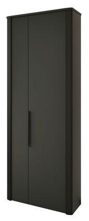 Schwarzer Garderobenschrank mit zwei Türen, frontal betrachtet.