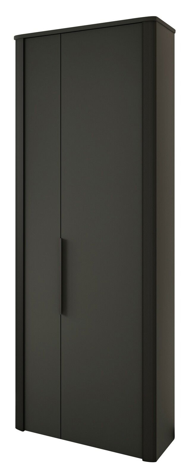 Schwarzer Garderobenschrank mit zwei Türen, frontal betrachtet.