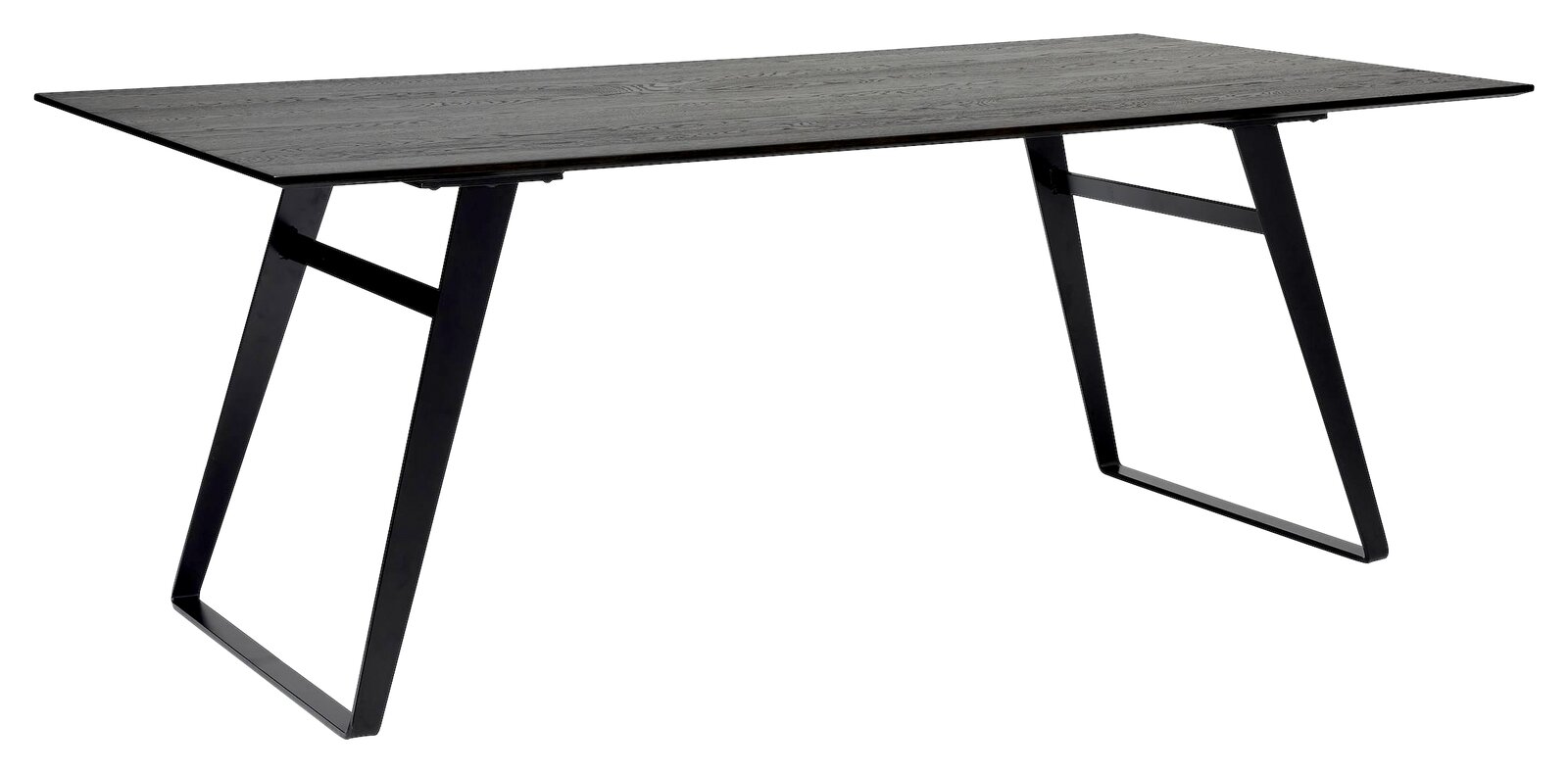 Musterring Esstisch MR JUSTB! Moderner Esstisch mit schwarzer Holzplatte und schrägen Metallbeinen, seitliche Perspektive