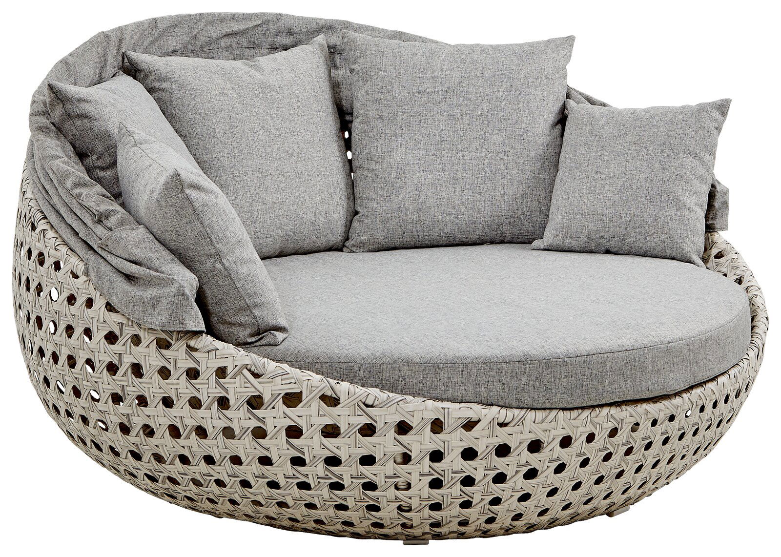 Amatio Gartenmuschel DONNA Runde Gartenmuschel mit grauen Kissen, seitliche Perspektive