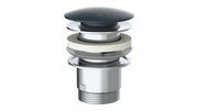 Design-Ablaufventil in seitlicher Perspektive, bestehend aus mehreren Schichten aus Metall und Dichtungsmaterial.