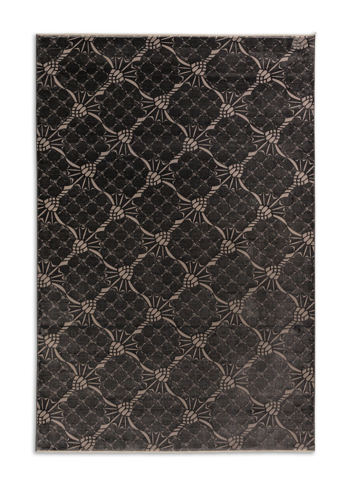 JOOP! CORNFLOWER DOUBLE Graphit Teppich mit schwarzem und grauem Kornblumenmuster, Draufsicht