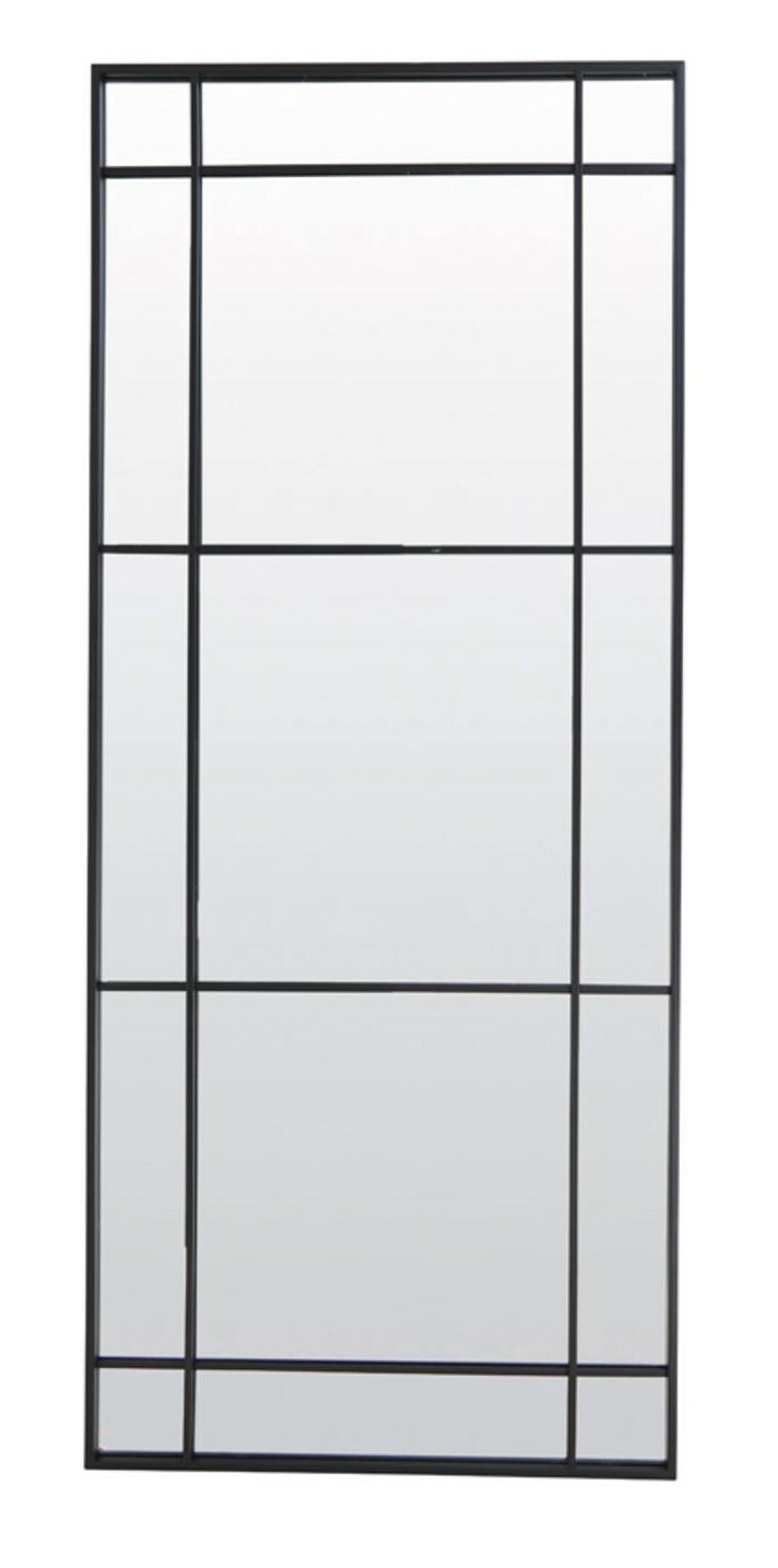 Rechteckiger Spiegel mit schwarzem Metallrahmen und Gitterdesign, Frontalansicht