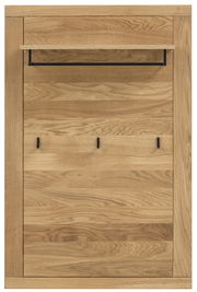 Frontale Ansicht eines XL-Garderobenpaneels aus Holz mit einer Ablage und drei Haken.