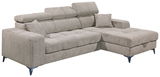 Graues Ecksofa mit verstellbaren Kopfstützen und einem Kissen, Perspektive von vorne links