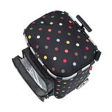 Carrycruiser Plus Dots mit buntem Punktmuster, von oben und leicht seitlich fotografiert, mit geöffneter Vordertasche.