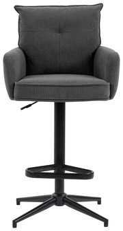 Grauer Barhocker mit gepolstertem Sitz und Rückenlehne, aus Frontalperspektive