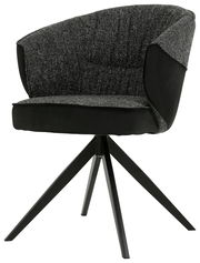 Moderner Armlehnstuhl mit schwarzem Stoffbezug und vier schwarzen Metallbeinen, seitliche Perspektive