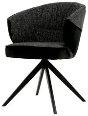 Moderne fauteuil met zwarte stoffen bekleding en vier zwarte metalen poten, zijaanzicht