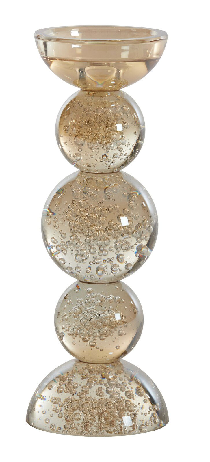 Light&Living Kandelaar ITINGA Kerzenhalter aus Glas mit mehreren kugelförmigen Elementen und eingeschlossenen Luftblasen, seitliche Perspektive.